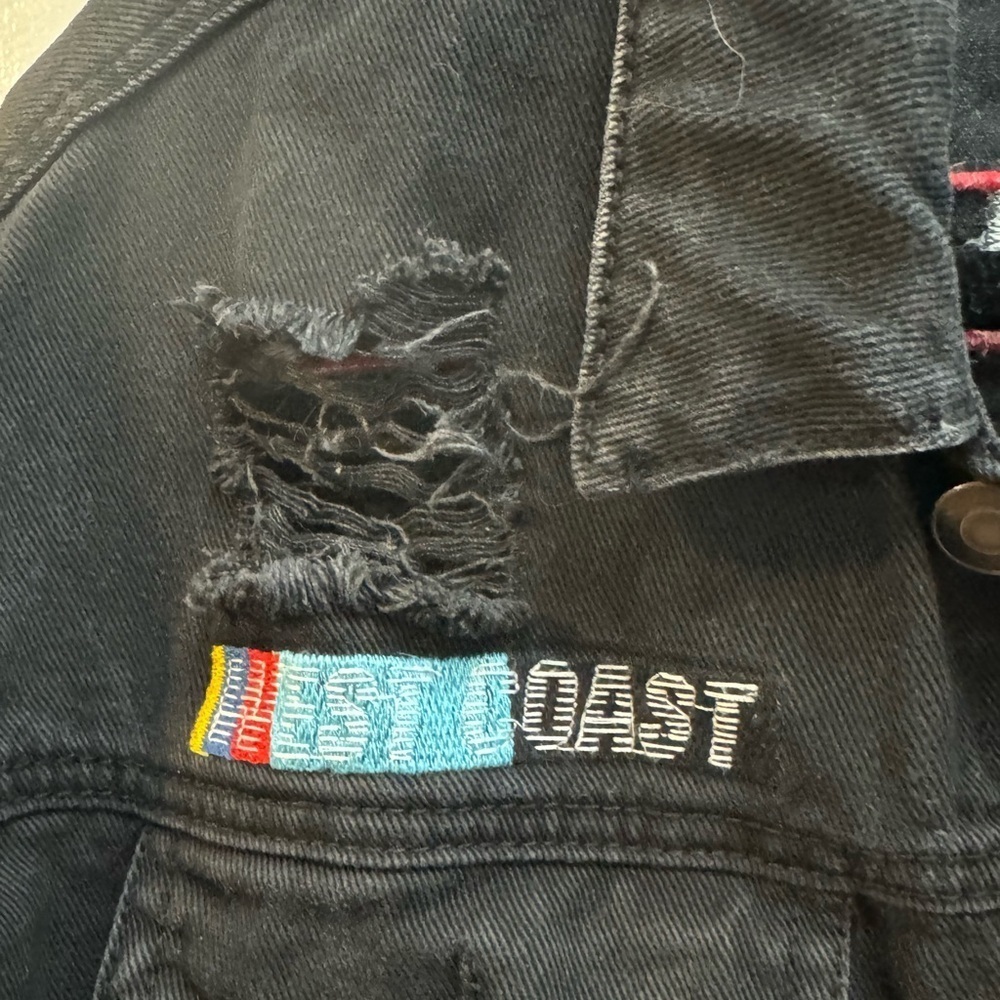 Distressed Patchwork Denim Jacket Unisex Streetwear Vintage Retro Moto Biker - Picture 11 of 15
